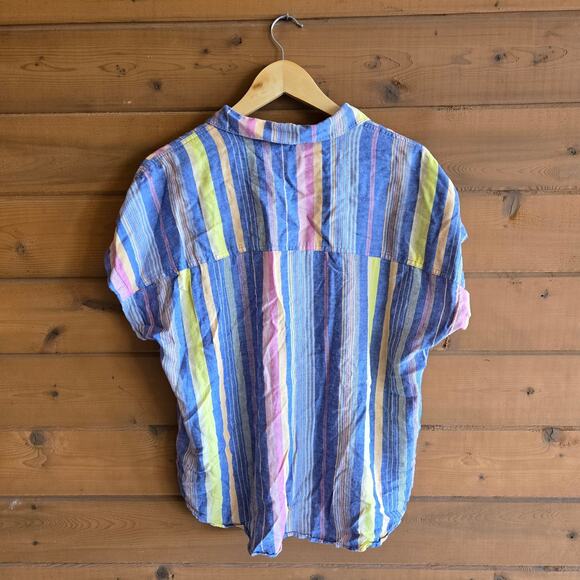 Marine Layer Dana Short Sleeve Shirt Blue Variegated Stripe Large Button Top - Picture 3 of 6